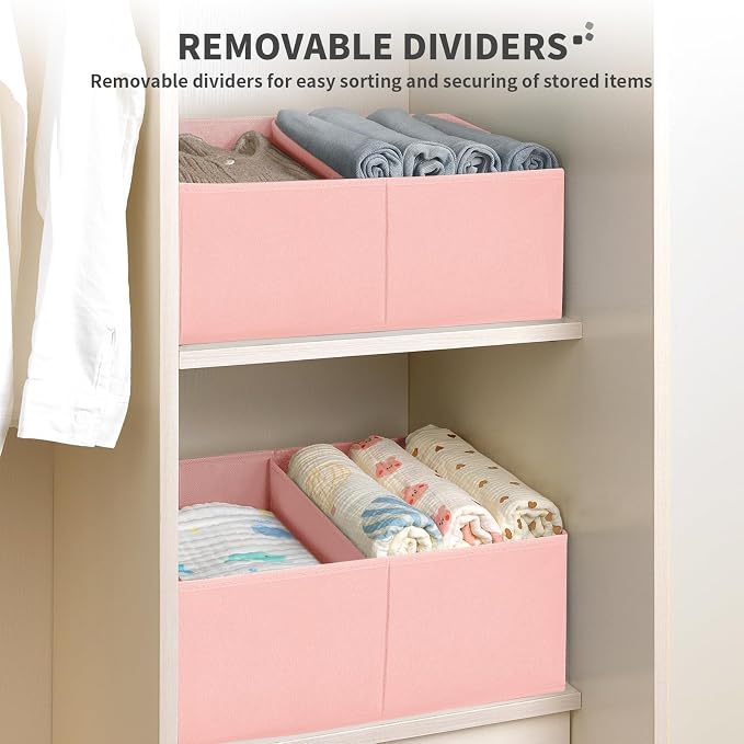 DIMJ Large Closet Shelf Organizer Bins 6 Packs with Handles and Divider, Fabric Trapezoid Storage Baskets, Foldable Clothes Containers Box for Shelf, Towel, Book, Toy, Purse, Hats, Pink - Image 3