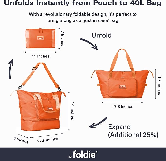 The Foldie Foldable Travel Bag for Women - 40L Weekender Bag with Multiple Pockets - Carry On Expendable Travel Bag - Image 2