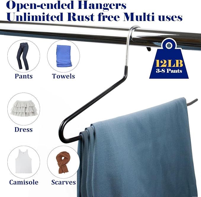 Pants Hangers 30 Pack Non Slip,Trouser/Blanket/Jeans Hangers for Closet Space Saving,Open Ended Pants Hanger Strong Durable (Black) - Image 5