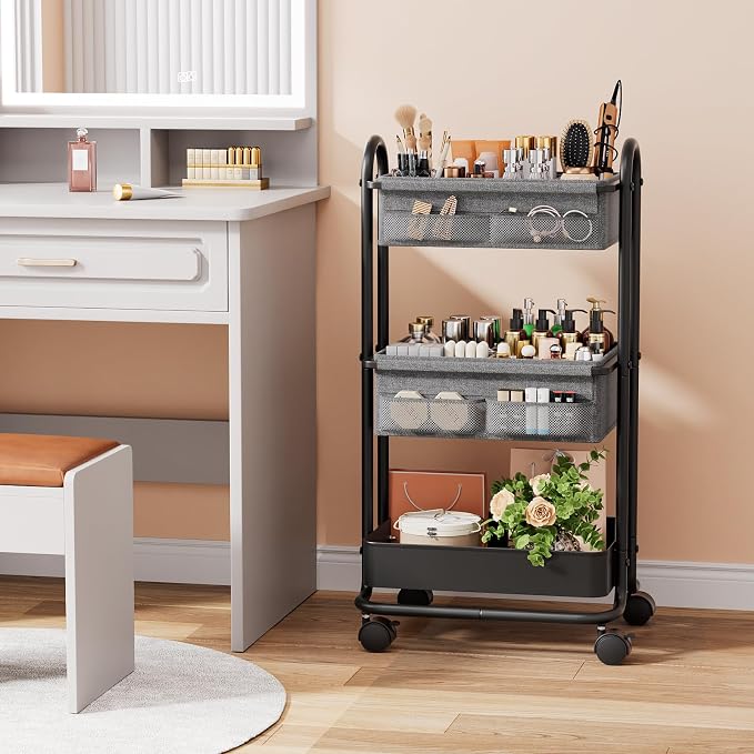 Modanais Baby Diaper Caddy Organizer Cart - 3 Tier Rolling Cart, Black | Lockable Wheels, Baby Essentials Nursery Storage, Detachable Dividers - for Crib, Bedroom, Art & Craft Organizer - Image 5