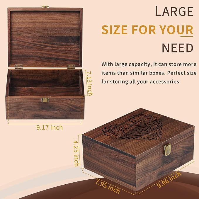 EXISTING Memory Box for Keepsakes, Floral Heart Laser Cut Wood Keepsake Box | Large Wooden Storage Box with Hinged Lid, Keepsake Boxes Gift for Wedding, Valentines Day Anniversary Baby Shower - Image 4