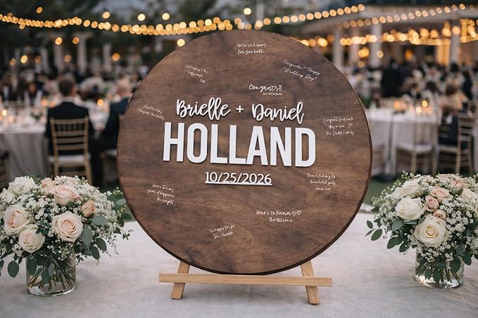 Personalized Round Guest Book Alternative Sign, Unique Guest Book Sign, Custom Alternative Guest Book, Wooden Guest Book, Wedding Ceremony Guestbook Sign (Design 9) - Image 3