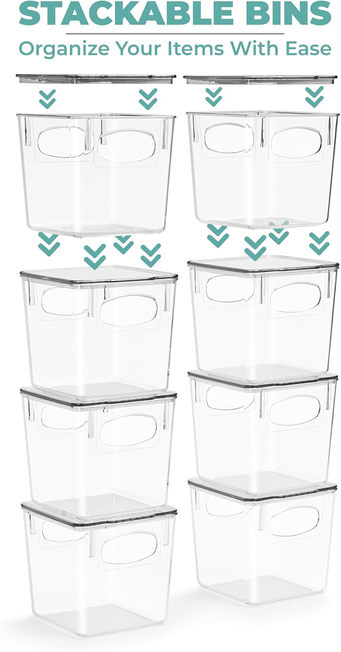 Sorbus Small Clear Plastic Storage Bins With Lids - Stackable Organizers for Toys, Clothes, Medicine, Makeup, Closet, Art Supply, Bathroom, Shoes (8 Pack) - Image 4