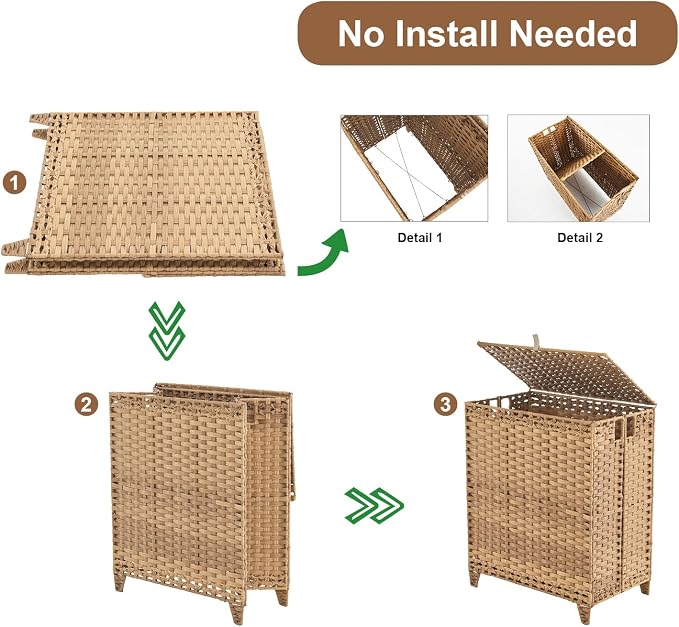 Laundry Hamper with Lid, 190L Large Laundry Basket 3 Section with 6 Removable Liner Bags & 3 Mesh Laundry Bags, Handwoven Rattan Clothes Hamper with Heightened Feet, No Install Needed, Natural - Image 7