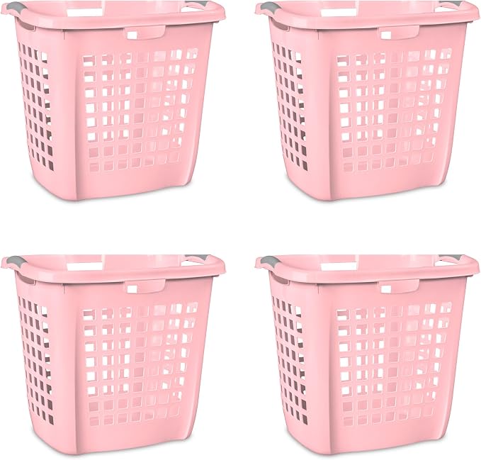 Sterilite 4-Pack Ultra Easy Carry Laundry Basket, Plastic Clothes Hamper Bin w/Comfort Grip Handles & Rim, 2.1 Bushel Capacity, Pink Frost - Image 7