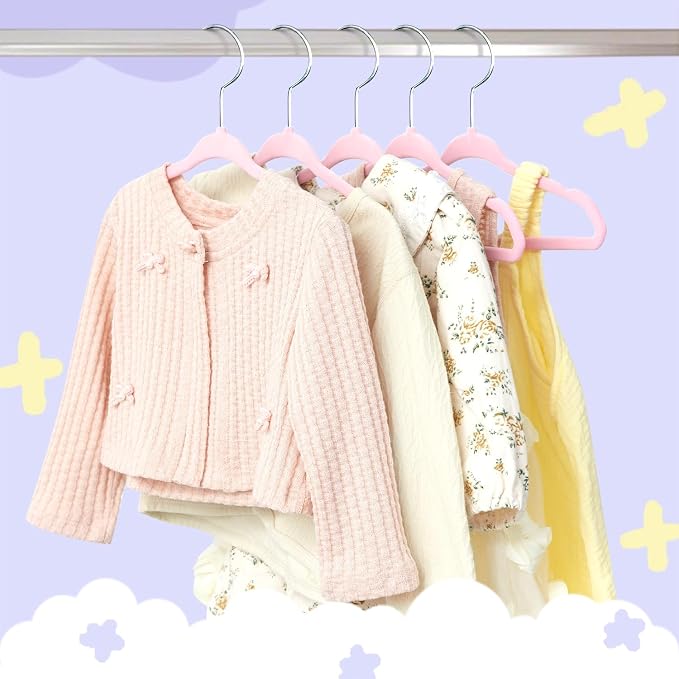 BAGAIL 50 Pack Kids Velvet Hangers 11 Inches Children's Clothes Hangers Non-Slip Baby Hangers for Infant/Toddler (Blush Pink) - Image 7