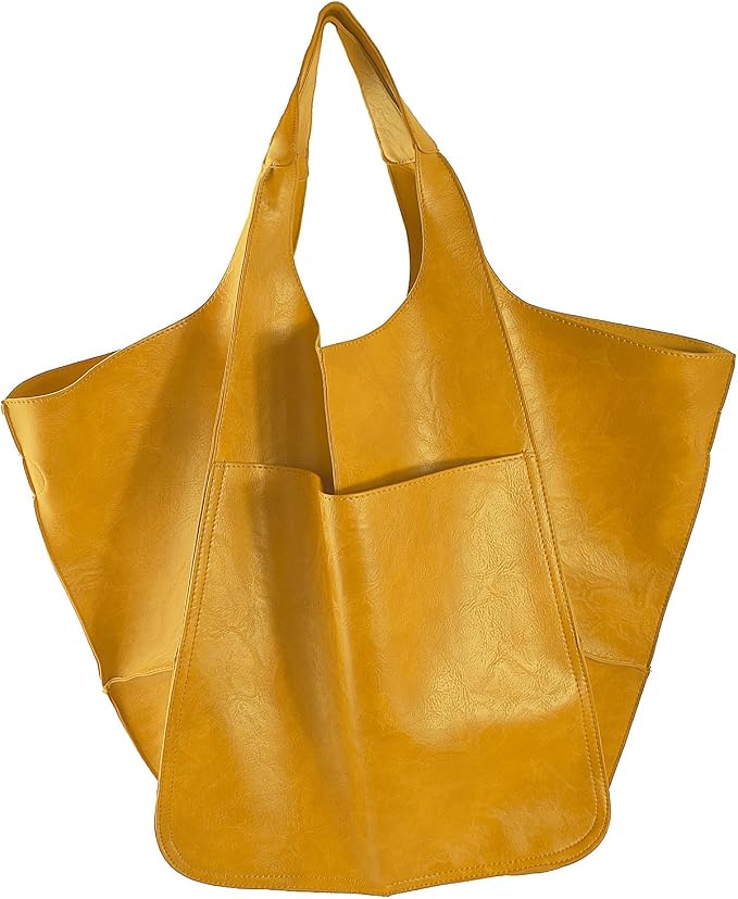 KlaOYer Oversized Leather Tote Bag Huge Capacity Work Hobo Pu Leather Bucket Purse And Handbag Large Soft Travel Shopping Bag by KlaOyer