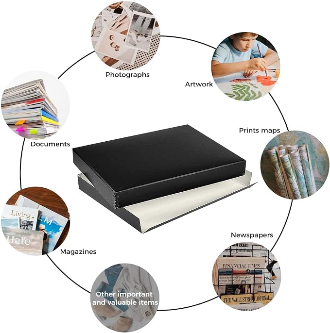 Lineco Museum Archival Storage Box, Drop Front, 9.75x12.75x1.5 in, Black | Acid-Free with Metal Edge, Preserves Picture Longevity, Organize Photos, Newspapers, Prints, Documents, Crafts, DIY - Image 6