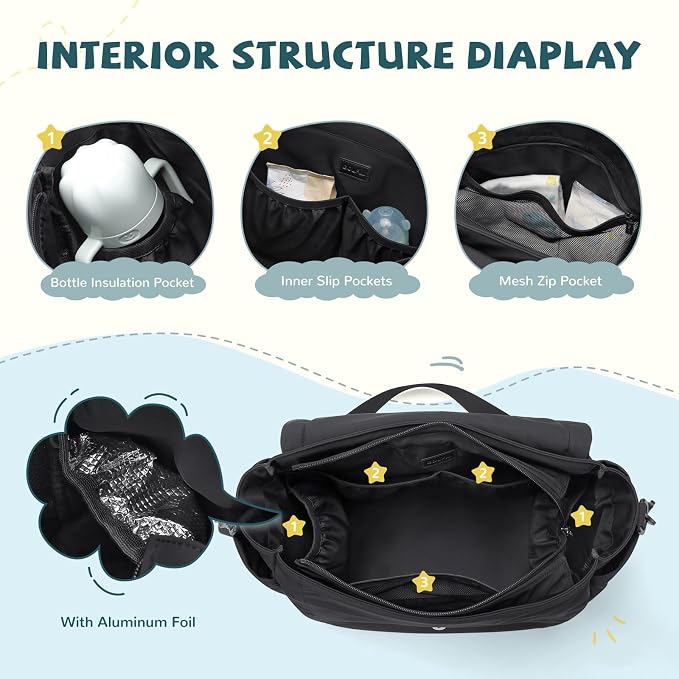 14L Puffer Diaper Bag Tote, Large Capacity Travel Diaper bags, Crossbody Hospital Bag for mom - Image 3
