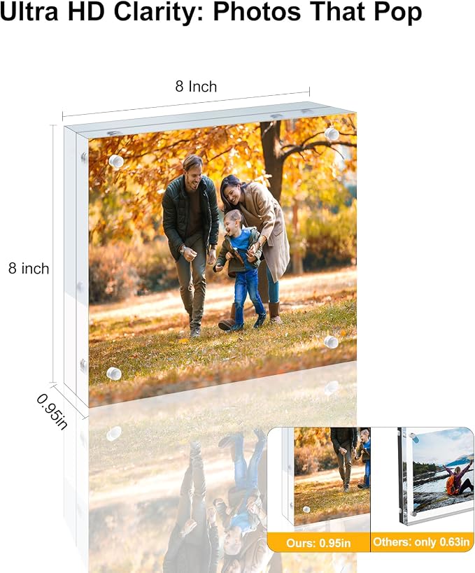 5 Pack 8x8 Acrylic Picture Frames - 20% Thicker Double Sided Magnetic Frame with UV Protection - Freestanding Clear Frameless Display for Tabletops - Modern Photo Frame Set for Home & Office Decor - Image 2