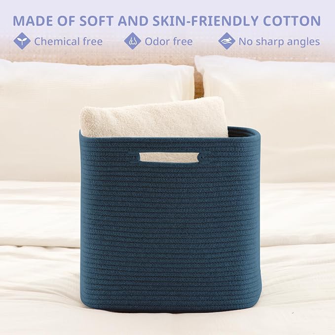 OIAHOMY 2 PACK Cube Storage Bin 13 Inch Collapsible Storage Cube Blue | Cube Storage Organizer Storage Bins for Shelves Baskets for Organizing Woven Rope Storage Baskets - Image 5