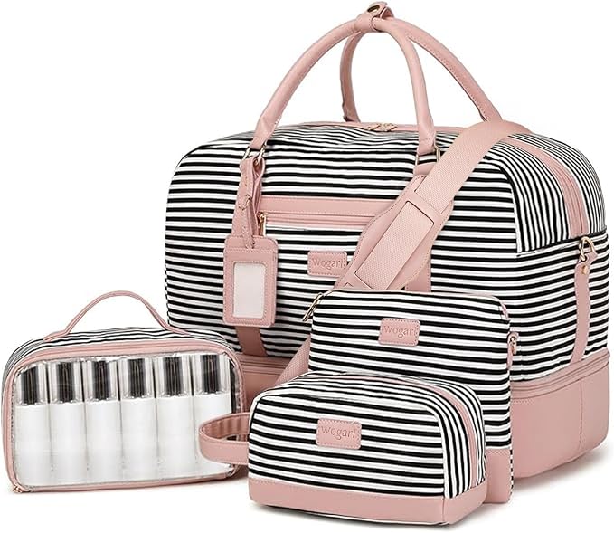 4PCS Weekender Bags for Women Large Overnight Weekend Travel Duffel Bags | Travel Bag Carry-on Tote Hospital Bag with Shoe Compartment Crossbody Toiletry Bag for Travel Business Gym Water Resistant by Wogarl