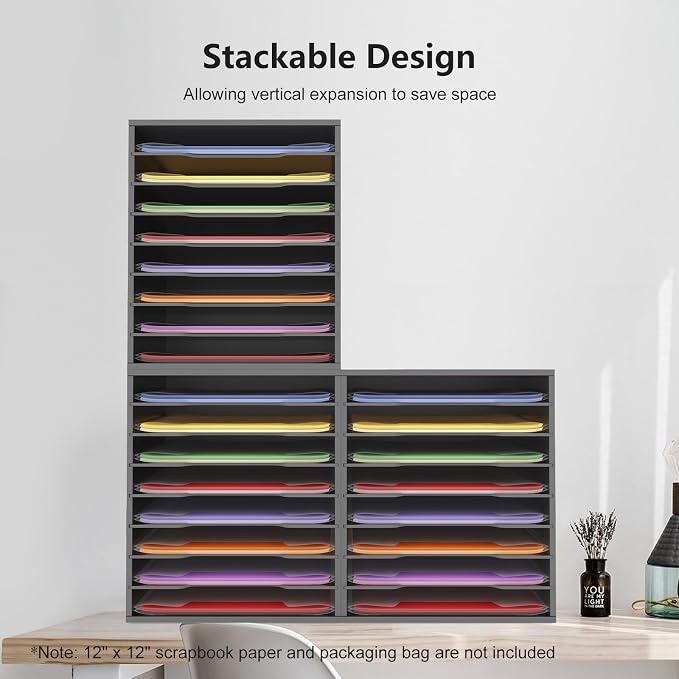 Krafetto 2 Pack Scrapbook Paper Storage Organizer Rack for Holding 12 x 12 Paper Storage Pouch, 8 Large Slots Desktop Papers Organizer Holder, File Sorter for Home Office School, Black - Image 6