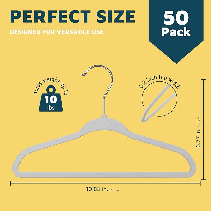 White Velvet Kids Hangers 50 Pack, 10.83" Non-Slip Baby & Toddler Hangers for Clothes, Space-Saving Slim ABS Plastic with 360° Swivel Hook & Notched Shoulders, Up to 10 lb Capacity - Image 2
