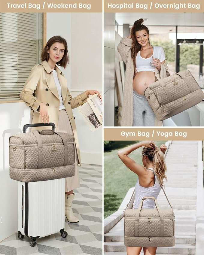 LOVEVOOK Large Travel Duffle Bag, Weekender Bags for Women With Shoe Compartment, Overnight Hospital Bag For Women Labor Delivery, Carry on Bag Personal Item Travel Bag, Yoga Gym Duffel Bag - Image 9