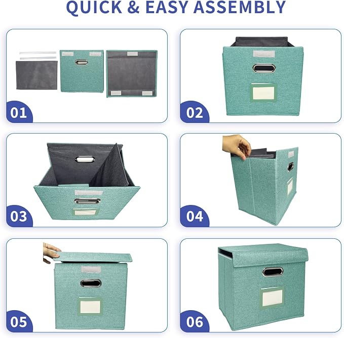 4 Pack Hanging File Folder Box with Lid, Durable Letter Size Filing Storage Box, Sturdy File Holder with Cardboard Support PVC Rails for Office Home Organizer, Green - Image 6