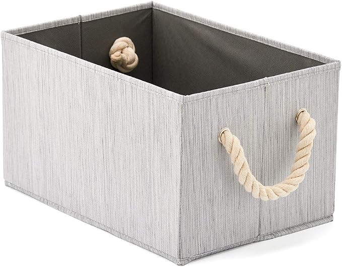 EZOWare Set of 3 Large Fabric Storage Bins Basket with Cotton Rope Handle, Collapsible Cube Container Box for Nursery, Kids, Closet, and More (Gray) - Image 2