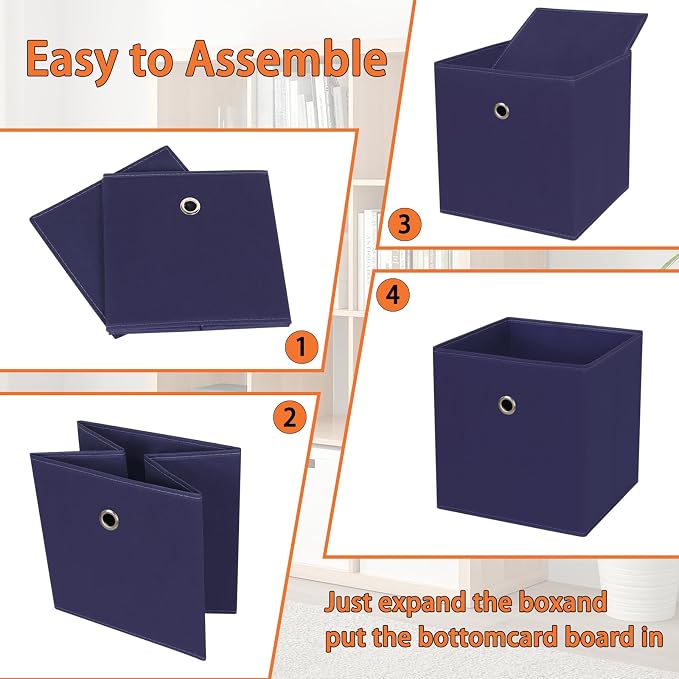 Foldable Storage Cubes Bins ,11 Inch Cloth Storage Cube Fabric Storage Box Cubes Organizer Baskets with Dual Handles for Home Organizer Set of 8 (Navy Blue) - Image 6