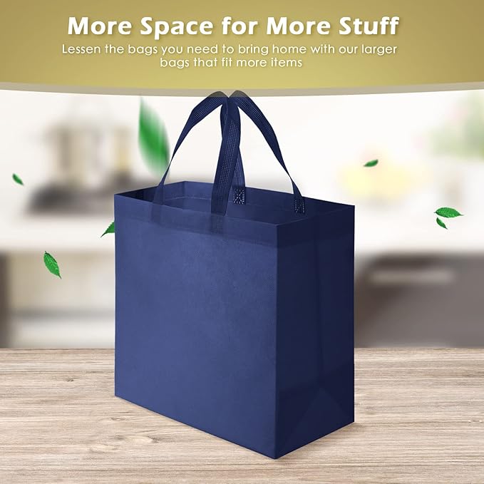 Reginary 100 PCS Non Woven Tote Bags Bulk,Navy Blue | Reusable Shopping Bags with Handles, Stores, Groceries Markets, Events Gift, Party Supplies - Image 6