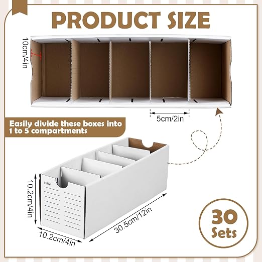 Teenyyou 30 Sets Cardboard Parts Bins Boxes Kraft Cardboard Storage Bins with Dividers for Parts Shelves Stem Project Online Store Inventory Organized(White,12 x 4 x 4 Inches) (Pack of 2) - Image 2