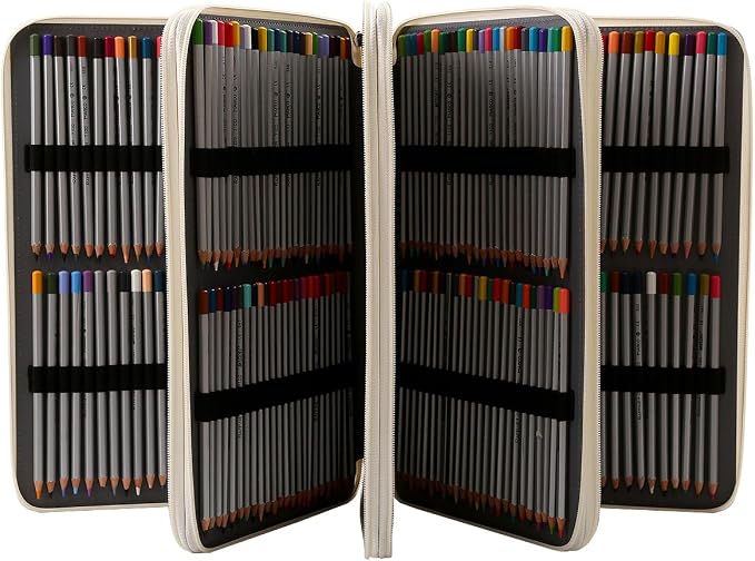 384 Slots Pencil Case, 4-Layer Organizer with Shoulder Strap | 4-layer twill oxford case with 384 elastic slots, carry handle, removable strap, and outer pocket for phone or keys. - Image 3