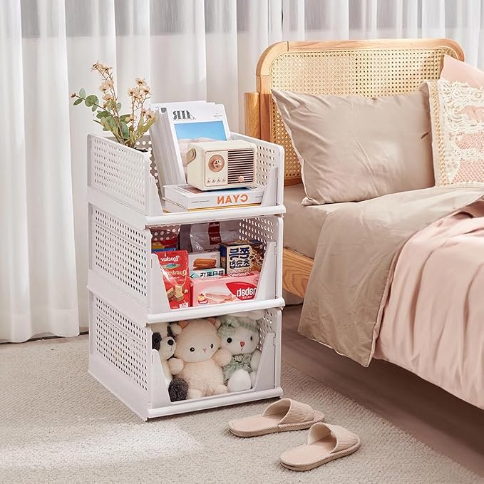 yazi 3 Pack XL Foldable Plastic Closet Storage Bins | Stackable Storage Organizer for Clothes, Perfect for Closet Shelf Use to Keep Bedroom Wardrobe Neat and Well Arranged - Image 2