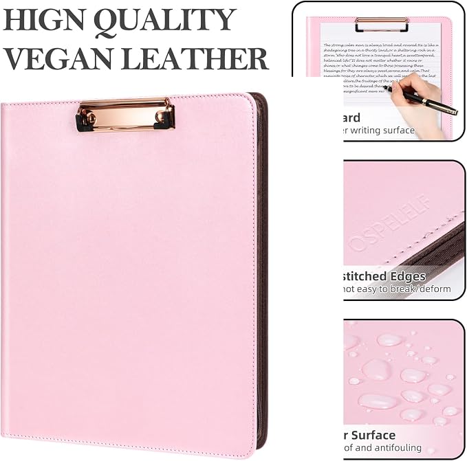 Ospelelf Pink Leather Portfolio Binder 3 Ring, Zippered Clipboard Folder with Storage - 5 Dividers with Pocket, Padfolio for Women,12.1” Tablet Sleeve, Refillable Notepad, Card Slot - Image 5