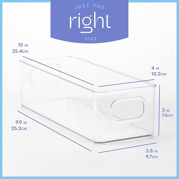 Plastic Food Storage Clear Container Bin with Handles for Organizing Kitchen, Pantry, Refrigerator, Freezer, Pantry, Cabinet, Closet, Bathroom. 10"X4"3" - Image 3