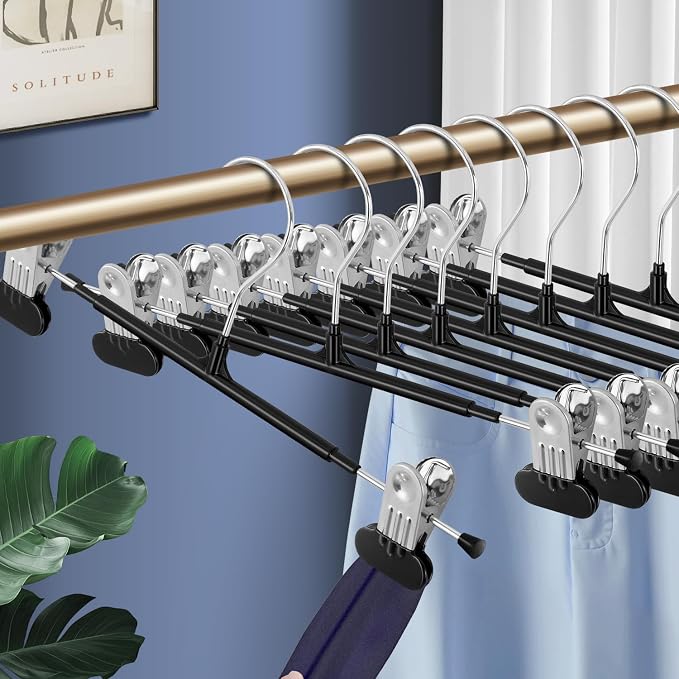 Clothes Pants Skirt Hangers with Wide Clips 12 Inch 20 Pack, Black | Non-Slip,Adjustable metal clips,Space-Saving,Heavy duty, for pants/skirt/dress/trousers/jeans/shorts/leggings, women,men - Image 5