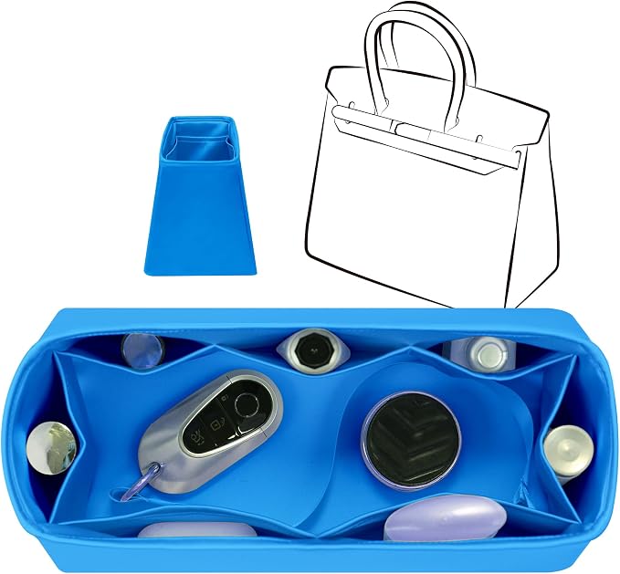 Fits for Brikin Bag Insert Organizer For Hermes(30 R,Aztec Blue) | Premium Silk Material,Smooth Touch,Lightweight,zipper,protect from scratches & stains,multiple pockets,keychain,waterproof by JLYZMoon