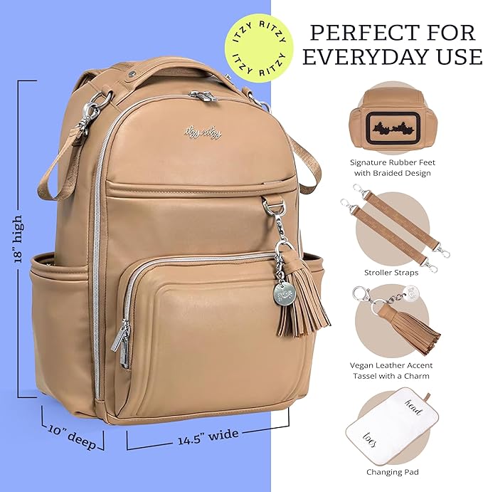 Itzy Ritzy Boss Plus Large Diaper Bag Backpack with 19 Pockets (Chai) | Includes 2 Insulated Bottle Pockets, Changing Pad, Stroller Clips, Comfortable Padded Straps, Easy-to Clean, Travel-Ready - Image 3