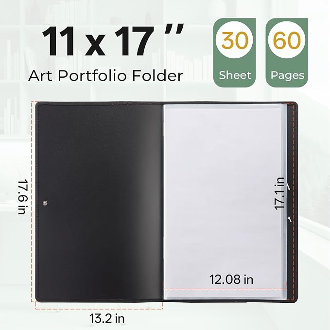 Nicpro 11"x17" Art Portfolio, 30 Pockets Display 60 Pages Art Portfolio Folder with Clear Plastic Sleeves, Artwork Storage Presentation Book for Artists, Painting Carrier Case - Image 2
