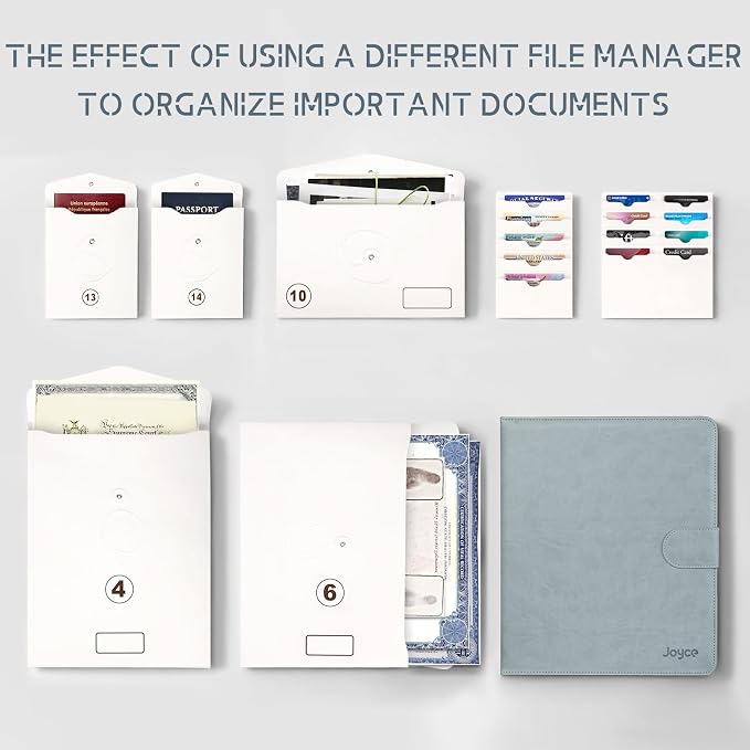 JOYCE Important Document Organizer 14 Expanding Pockets,Gray | Waterproof leather binder with 13 Card Slots for Passports, Birth Certificates, Tax Files and Wills - Image 5