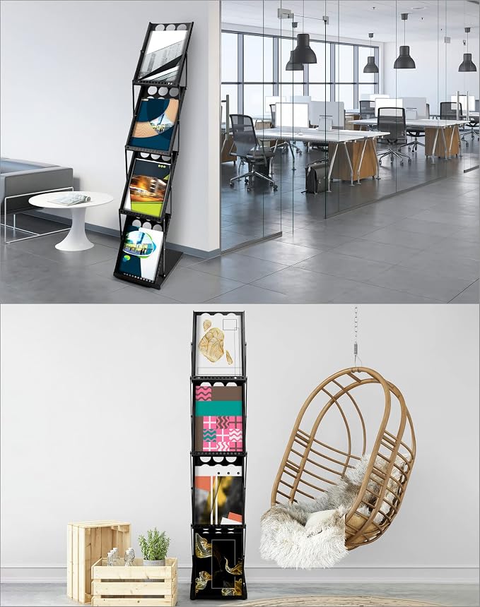 QWORK Magazine Brochure Display Rack Stand, 4 Pocket Foldable Literature Catalog Rack Book Holder Tradeshow Display Stand, for Office Store and Exhibition Trade Show (Black) (Pack of 4) - Image 3