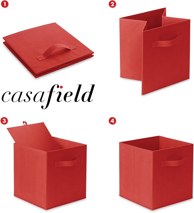 Casafield Set of 12 Collapsible Fabric Cube Storage Bins, Red - 11" Foldable Cloth Baskets for Shelves, Cubby Organizers & More - Image 6