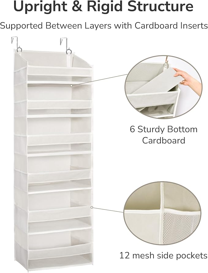 ULG 2 Pack Over The Door Organizer with 6 Large Pockets 12 Side Pockets, 50lbs Weight Capacity Door Hanging Organizer for Bedroom, Bathroom, Pantry, Nursery Storage, Beige - Image 6