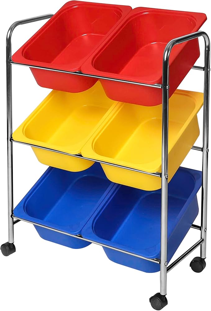Seville Classics Rolling Utility Organizer Storage Cart, for Home Office, School, Classroom, Scrapbook, Hobby, Craft, 6-Bin, Multicolor by Unknown