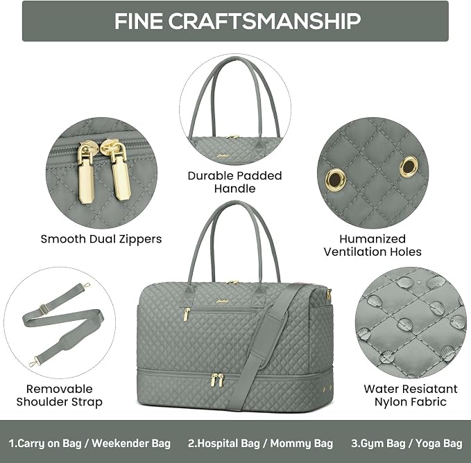 Travel Bag Weekender Bags for Women - Carry on Overnight Bag with Shoe Compartment Duffle Bag with Laptop Pocket Hospital Bag for Labor Delivery Gym Tote Bag with Toiletry Bag Dark Green - Image 5