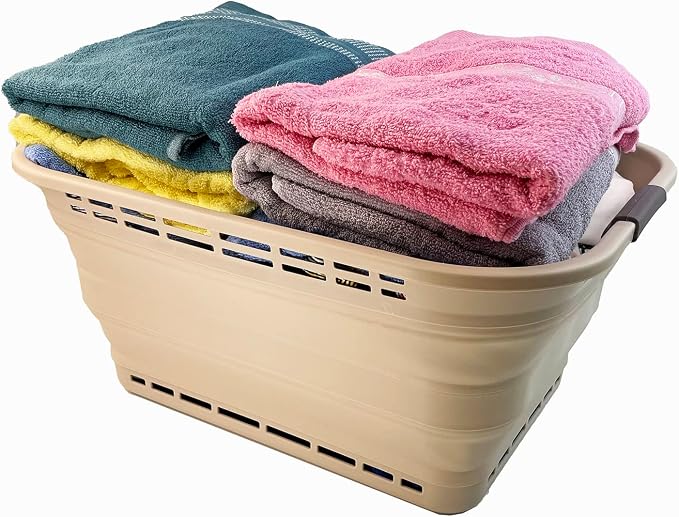SAMMART 42L (11 gallons) Collapsible Plastic Laundry Basket - Portable Pop Up Storage Container/Organizer - Portable Hamper - Space Saving Easy Storage (Apricot/Brown (Set of 2)) - Image 4