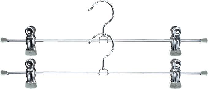 Mawa by Reston Lloyd Non-Slip Space-Saving Clothes Hanger for Pants & Skirts with Two Clips, Style K/40D, Set of 2, 15-3/4", Silver by Mawa