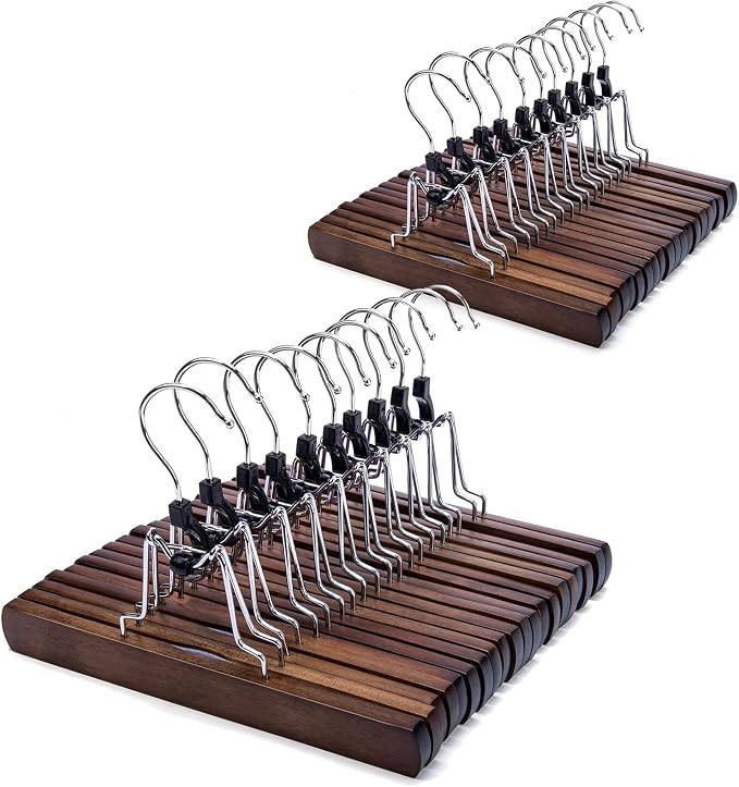 Nature Smile Wooden Pants Hangers Non Slip Smooth Finish Solid Wood Clamp Skirt Hanger Hair Extension Hangers with 360° Swivel Hook (20Pcs, Retro) by NatureSmile