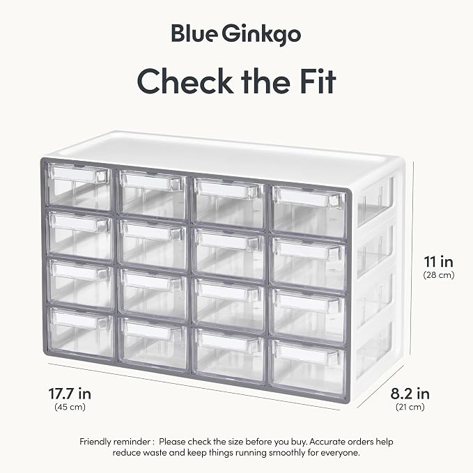 Blue Ginkgo 16-Drawer Storage Cabinet Organizer, Grey, Made in Korea | Stackable. Adjustable. Easy Visibility. - Image 2