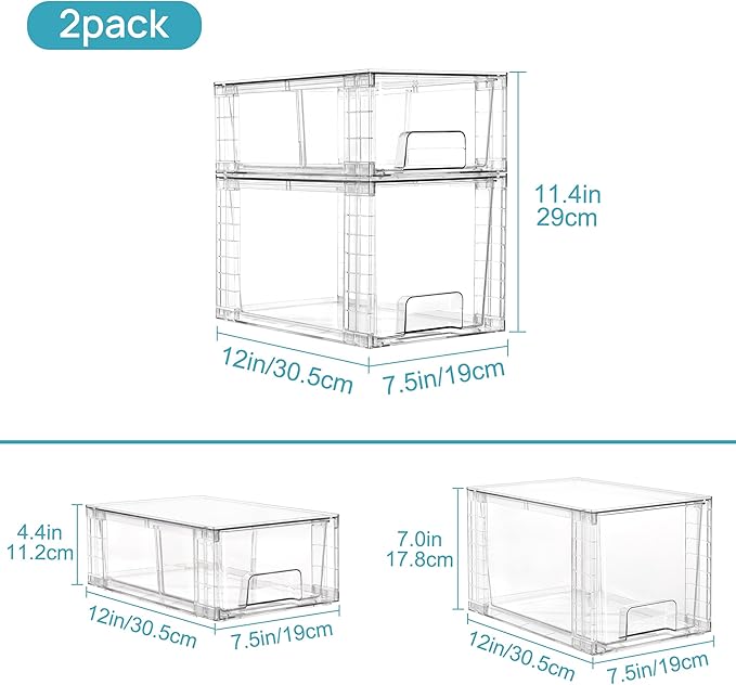 Vtopmart Clear Stackable Storage Drawers, 8 Pack Mixed Organizer Set | Medium and Small Pull-Out PET Drawers with Stackable Design for Flexible Organization, Cabinets, Closets, Pantry - Image 3