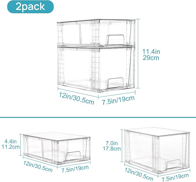 Vtopmart Clear Stackable Storage Drawers, 6 Pack Medium Organizer Set | Medium and Small Pull-Out PET Drawers with Stackable Design for Everyday Organization, Cabinets, Closets, Pantry - Image 3