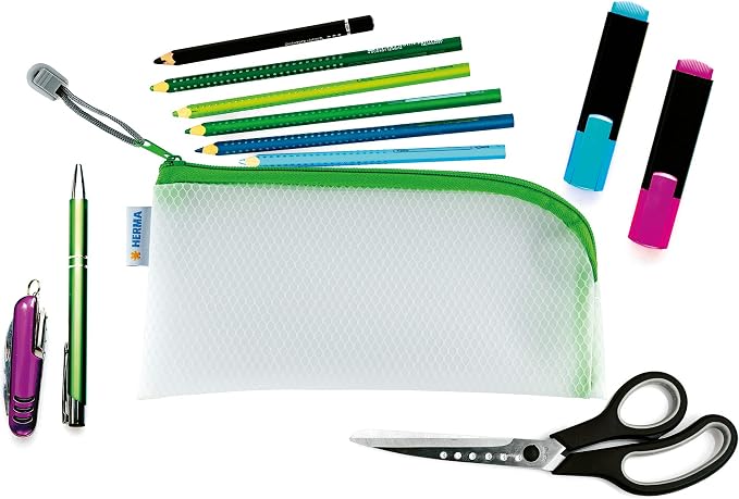 HERMA 20004 Zip Cosmetic Bag, Transparent (23 x 11 cm) Small Zippered Travel Pouch for Mobile Phone, Charging Cable, Cosmetics, pens, Keys, Clear Toiletry Bag with Zipper in Green - Image 2