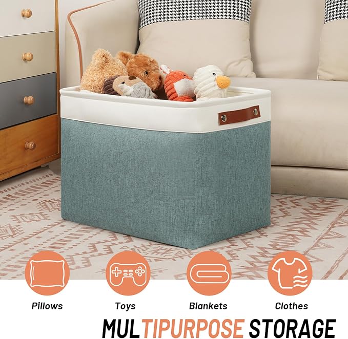 DULLEMELO Large Storage Baskets, Storage Basket with Handles for Shelves, Linen Closet Organizers for Home Office, Decorative Storage Baskets for Toys Storage (3 Pack, White&Deep Green) - Image 6