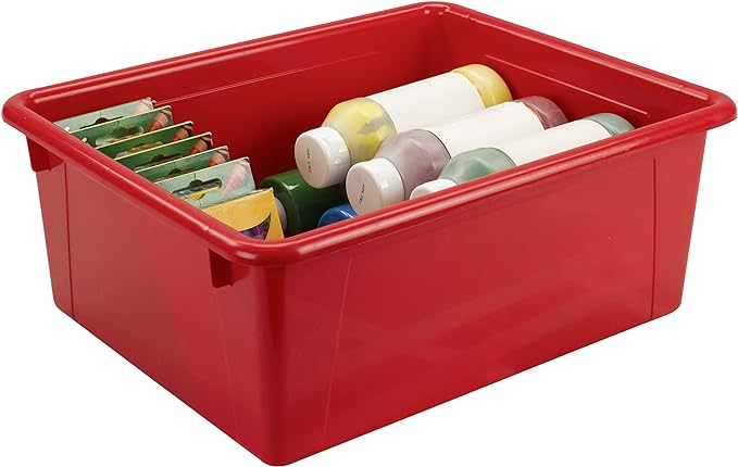 Storex Letter Size Deep Storage Tray – Organizer Bin for Classroom, Office and Home, Red, 5-Pack (62525A05C) by Storex
