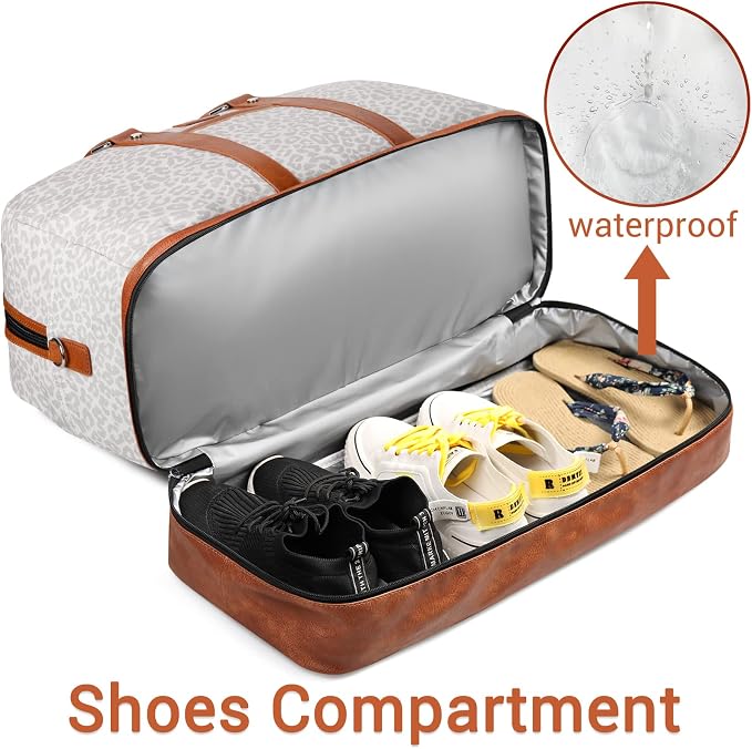 Weekender Bag for Women, Large Overnight Bag Canvas Travel Duffel Bag Carry On Tote with Shoe Compartment 21" 3Pcs Set - Image 2