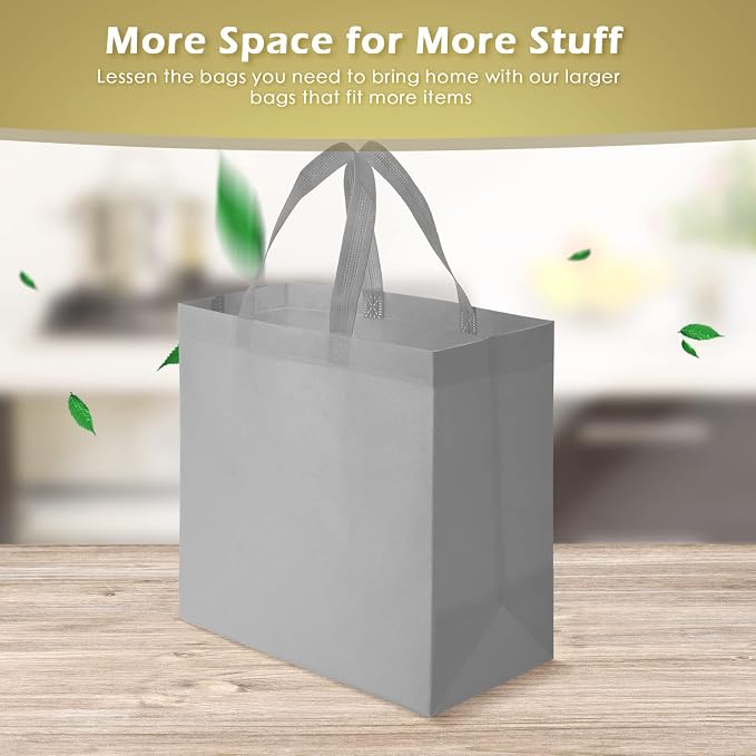 Reginary 100 PCS Non Woven Tote Bags Bulk,Gray | Reusable Shopping Bags with Handles, Stores, Groceries Markets, Events Gift, Party Supplies - Image 7