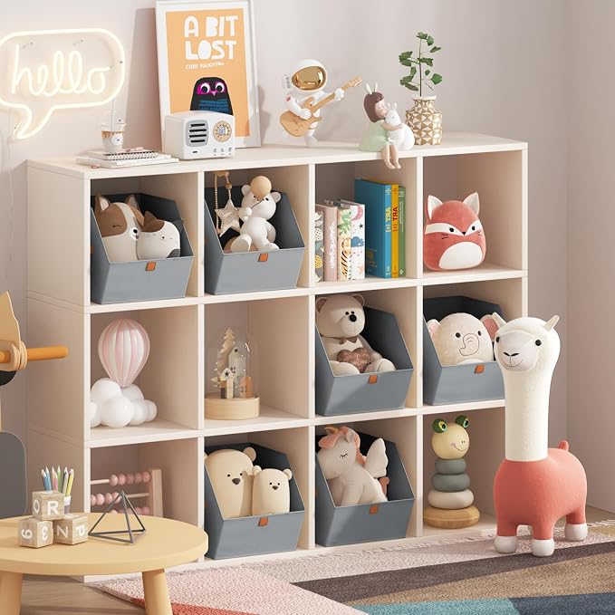 Fabric Closet Storage Cubes - 4 Pack Square Storage Bins with Dual Handles for Clothes, Towels, Toys, Cube Storage Organizers for Bedroom, Nursery, Shelves, Closet, Small Spaces, Grey - Image 9